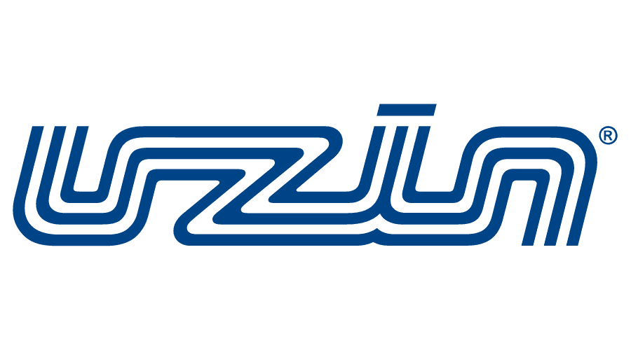 The image features the Uzin logo, prominently displayed in blue and white. The logo, taking up the entire frame, is the central focus of the composition. The design of the logo is characterized by its bold color scheme and the stylized presentation of the word 'Uzin'